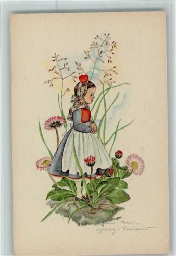 Nr. 1057 sign Anna Maria Schwarz Torino - Mädchen in Tracht - Kunstverlag Michel Blütenbild Künstlerkarte
