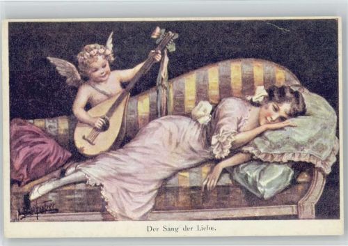 Amor Engel mit einer Laute AK Fisher, B.