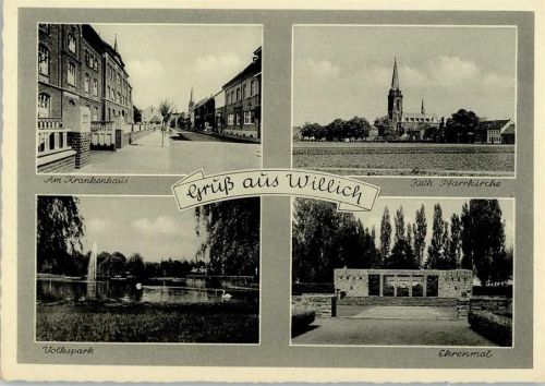 47877 W4156 Willich - Am Krankenhaus Kath. Pfarrkirche Volkspark Ehrenmal 4-Bildaufnahme