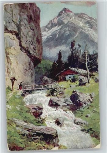 Alpen - ca 1906 AK Wildwasser Berge Wetterkreuz