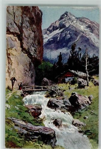 Wasserfall und eine Brücke - Frau mit Kiepe ca 1898 AK Berge Splitgerber, A. & F.