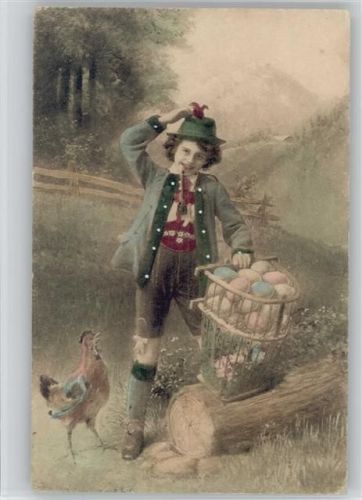 Kind mit Pfeife - Hühnereier im Korb 1909 AK Rauchen