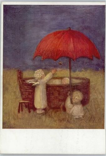 Nr. 318 In treuer Hut - 1940 AK Engel beschützen Baby und Sonnenschirm - Spötl, M.