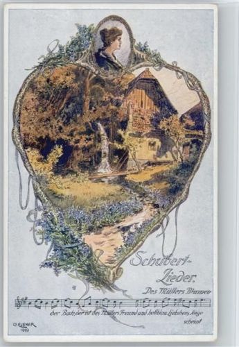 schöne Liederkarte - "Des Müllers Blumen" sign Elsner Nr. 4 - Wassermühle