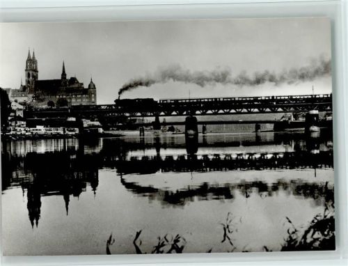 Meißen Baureihe 58.30 mit Sonderzug auf der Elbebrücke in Meißen Juni 1980 AK