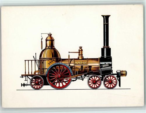 Borsig Lok 1841 - Zeichnung Swoboda Lokomotive Künstlerkarte
