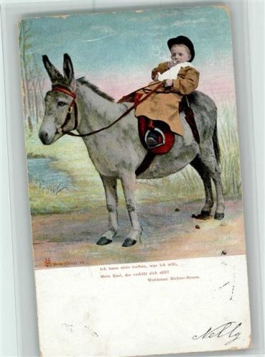 1905 Kind auf einem Esel raucht eine Zigarette AK