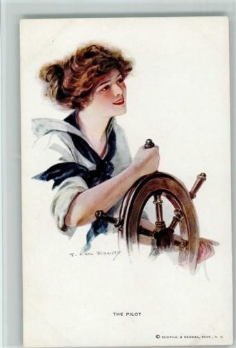sign Earl Christy - Frau am Steuer eines Segelbootes
