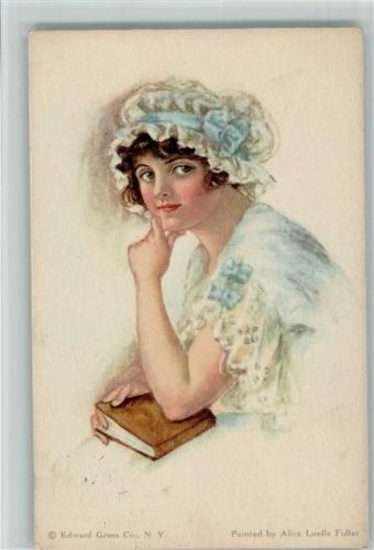 American Girl Nr. 38 - Frau in Nachtwäsche, Buch lesen 1914 AK