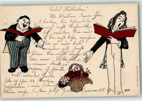 1898 sign Ade - Humor - Sänger mit Notenbuch - Ständchen