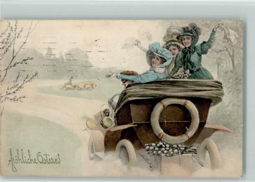 V.K. Vienne 1022 - Ostern - Ausflug im Automobil 1911 AK