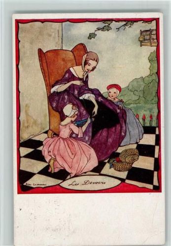 sign Rie Cramer Wolle aufwickeln - Mutter und Kinder 1928 AK