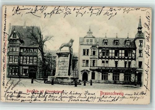 Braunschweig 1899 Reliefdruck Burgplatz mit Löwendenkmal