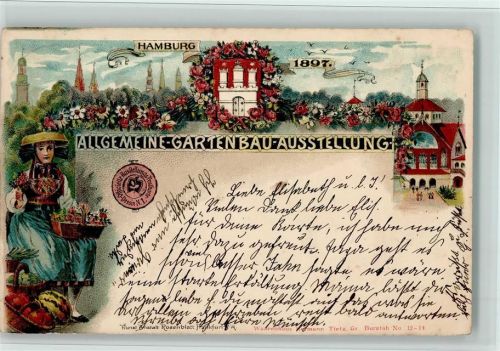 W2000 Hamburg Nr. 1 Offiz. Karte 1897 - Kunstverlag Rosenblatt AK Gartenbauausstellung Lithographie