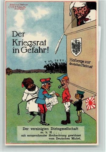 WK I - Propaganda , Karikatur - der deutsche Michel, Diebsgesellschaft , gute Erhaltung AK Münch, C.