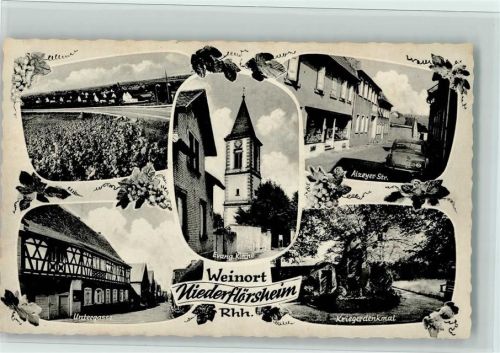 Nieder-Flörsheim 1961 lzeyer Str., Untergasse, Kriegerdenkmal, gute Erhaltung AK