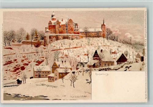 Rochsburg 1898 Rochsburg im Winter, sign Rud. Hoffmann Meissner & Buch - Serie Bilder aus dem Sachsenlande , sehr gute Erhaltung AK