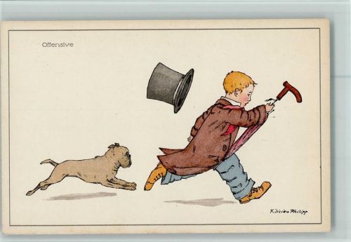 Serie 337-2 - Offensive - Junge mit Regenschirm und Hund , gute Erhaltung