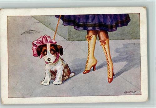 Schuhe Stiefel der Frau zum schnüren und ein kleiner Hund Bertiglia, A. Künstlerkarte