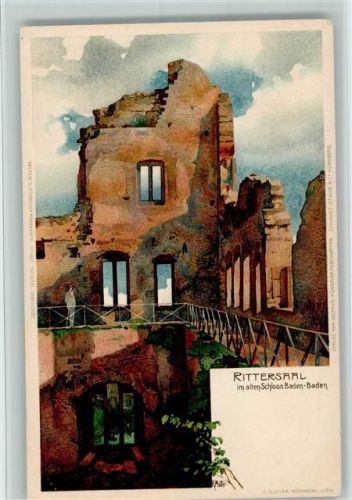 Baden-Baden 1898 Rittersaal im alten Schloß - Velten Verlag 491, Burgen, Schlösser, sehr gute Erhaltung AK