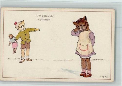 Verlag Ruegg-Koch Serie 340-3 Der Bösewicht - vermenschlichte Katzen, Puppe