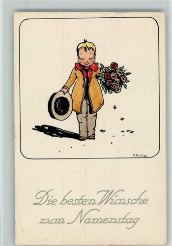 1928 Namenstag - Gratulant mit Blumen- Verlag Ruegg-Koch Serie 383-3 AK