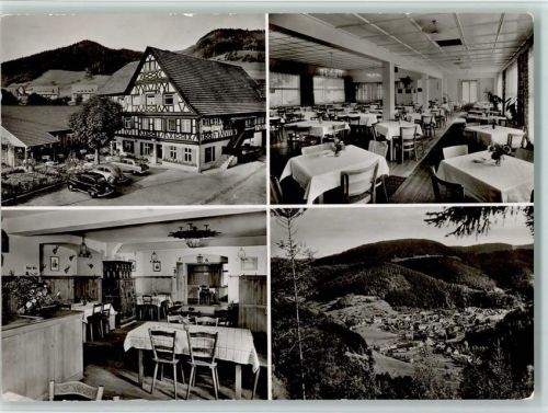Schenkenzell 1956 Gasthaus zur Sonne mit Innenansichten, Autos parken vor dem Haus, VW Käfer, gute Erhaltung AK