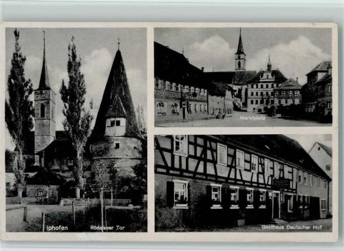 Iphofen Rödeiseer Tor Kirche Marktplatz Gasthaus Deutscher Hof Fachwerkhaus 3-Bildaufnahme
