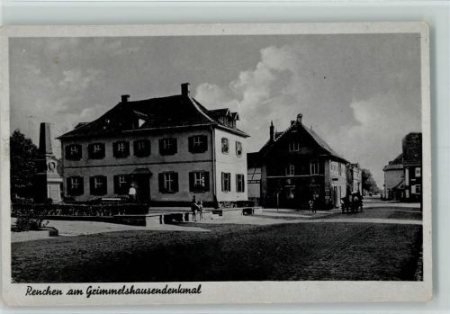 Renchen 1939 Grimmelshausendenkmal , Straßenpartie AK