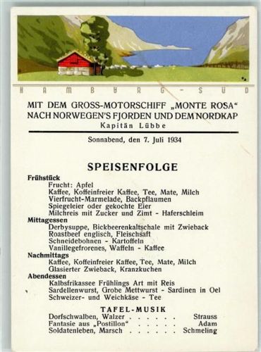Speisekarte 7. Juli 1934 AK