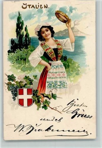 1900 Wappen, Weintrauben, Tänzerin mit Tamburin , gute Erhaltung AK