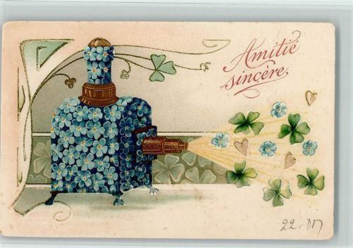 1905 Jugendstil - Amitie sincere - Filmprojektor aus Blüten, Vergissmeinnicht AK