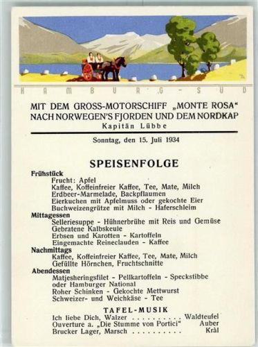 Speisekarte 15. Juli 1934 AK