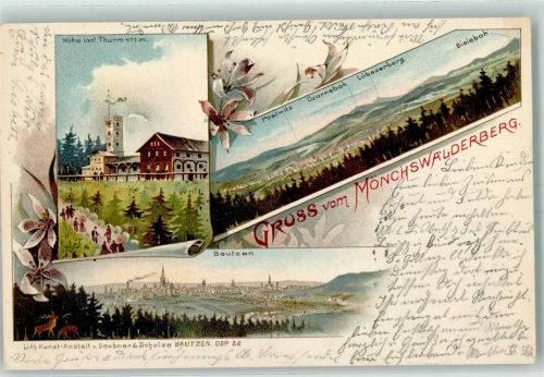 02681 O8609 Wilthen 1899 Lithographie Mönchwalderberg Turm