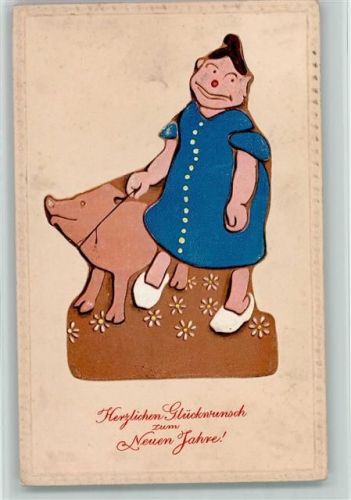 Neujahr - Figur mit einem Schwein AK Lebkuchen 1912 Prägedruck