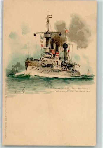 Panzerschiff Brandenburg Meissner & Buch Marinekarten Serie 1000 Bohrdt, H. 1900 Lithographie