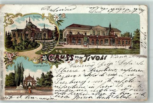 Wien Tivoli Pavillon Cafe-Salon Eingang Lithographie