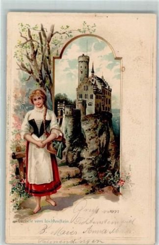 72805 W7414 Lichtenstein , Württ 1903 Prägedruck Bärbele von Lichtenstein Tacht Schloss