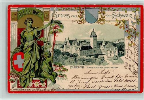 Zürich 1903 Schweizerisches Landesmuseum Wappen Lithographie/Prägedruck