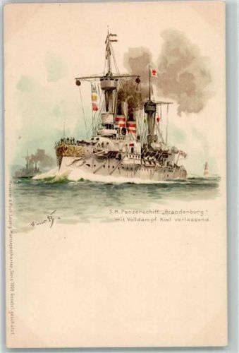 S.M. Panzerschiff Brandenburg Marine Meissner u. Buch Serie 1000 AK Bohrdt, H. 1900 Lithographie