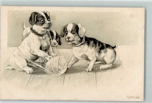 1902 Mit einem Wollknäuel spielen AK