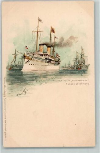 Marine S.M. Yacht Hohenzollern Parade Meissner u. Buch Serie 1000 AK Bohrdt, H. 1900 Lithographie