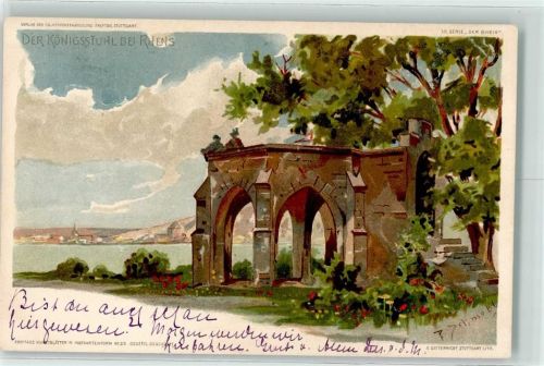 Rhens 1898 Königsstuhl sign. Schmobl Künstlerkarte III. Serie Der Rhein