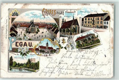 Pegau 1898 Bürgerschule Schwanenteich Hotel zum Mohren Stadtkirche