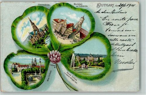 Stuttgart 1901 Gruss aus - Bilder im Kleeblatt - sign Schlemo