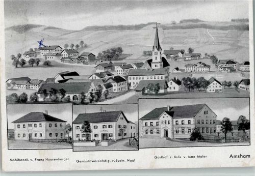 W8344 Amsham Gasthof z. Bräu, Mehlhandlung Pernat 1965 Künstlerkarte