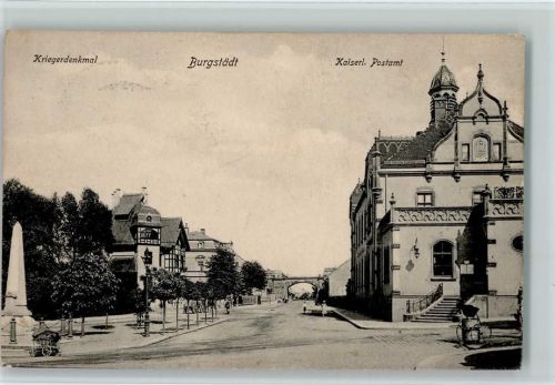 Burgstädt 1916 Kriegerdenkmal, Postamt, AK