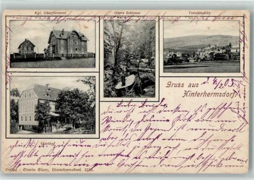 Hinterhermsdorf 1903 Kgl. Oberförsterei Obere Schleuse Gesamtansicht Gasthof