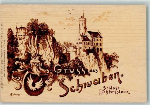 Lichtenstein 1900 Holzbrand Imitation Schloß Lichtenstein Wappen Verlag Schaller