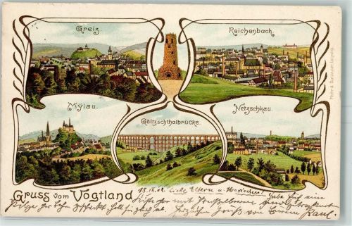 Netzschkau 1902 Jugendstil Gruss aus vom Vogtland